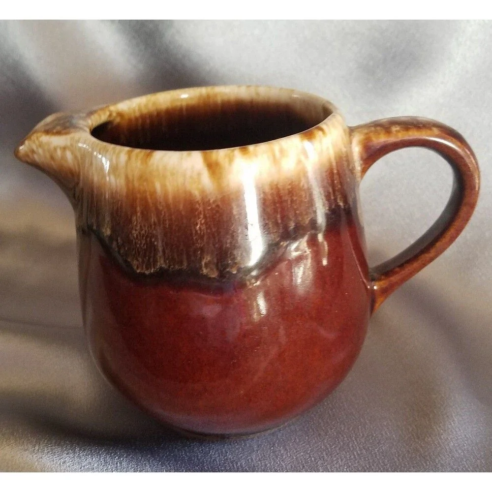 Vintage Brown Drip Glazed Pottery Creamer Pitcher Marked USA Cottage core
